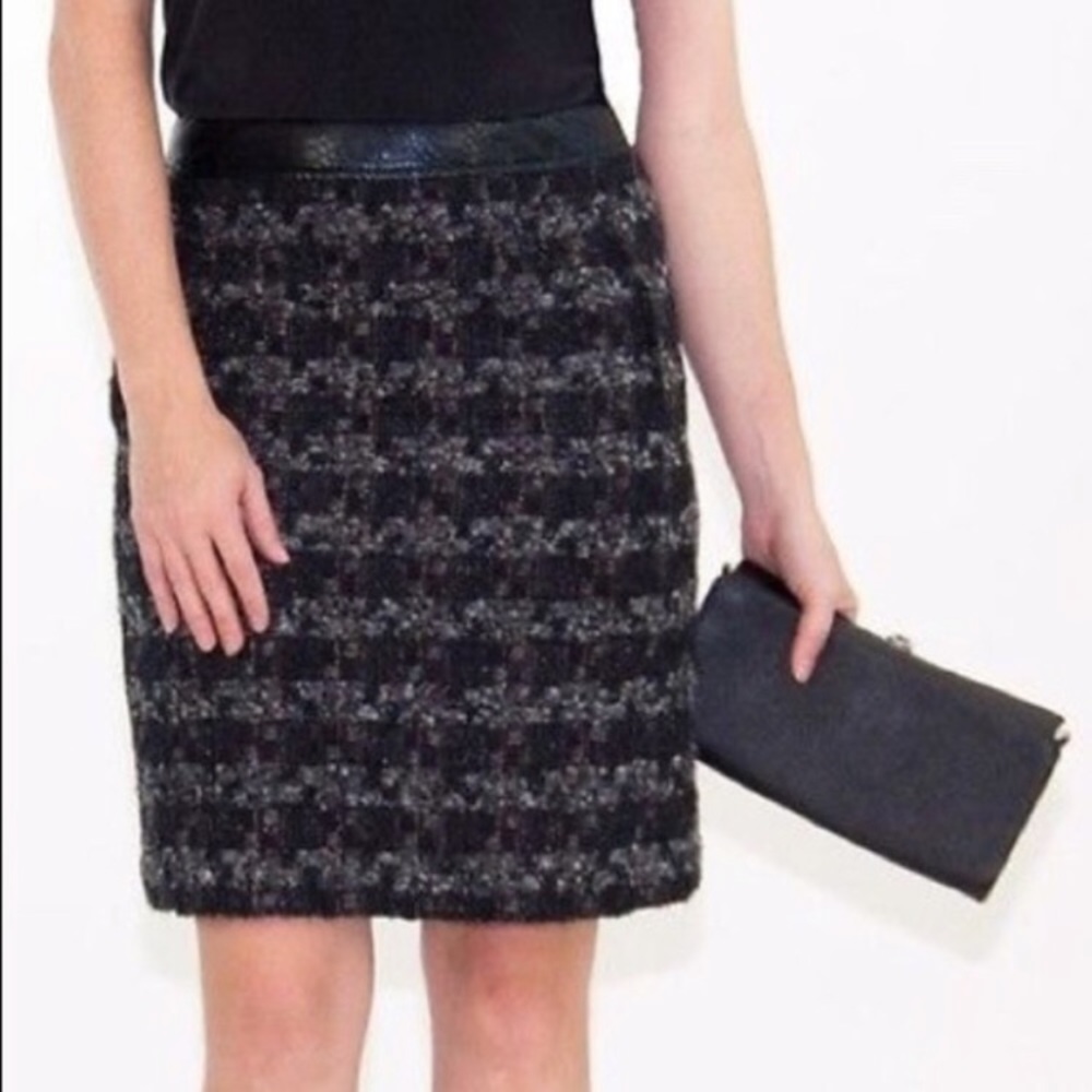 Tory Burch Leather Trim Tweed Pencil Skirt, size 8